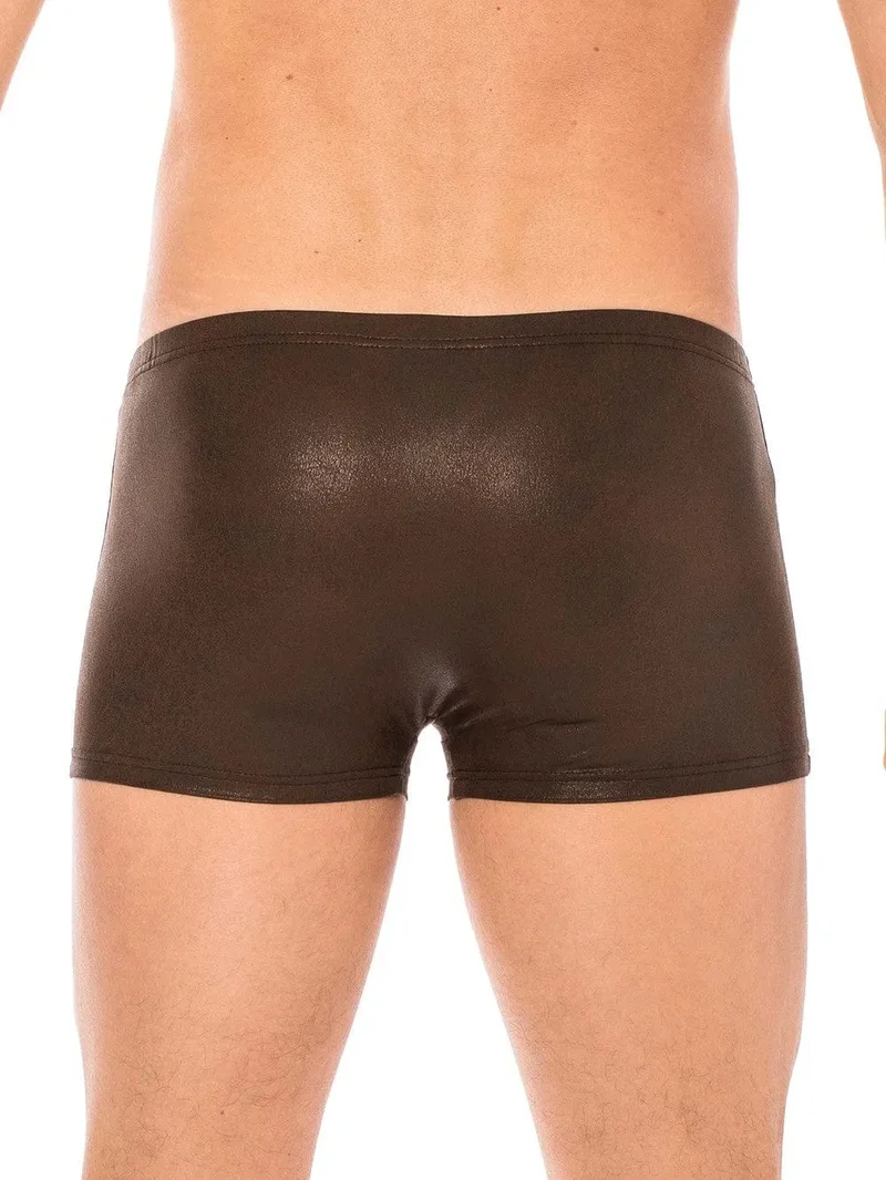 boxer noir simili cuir effet mouillé sensuel rock viril confortable souple extensible ajusté maintien durable polyester élasthanne élégant