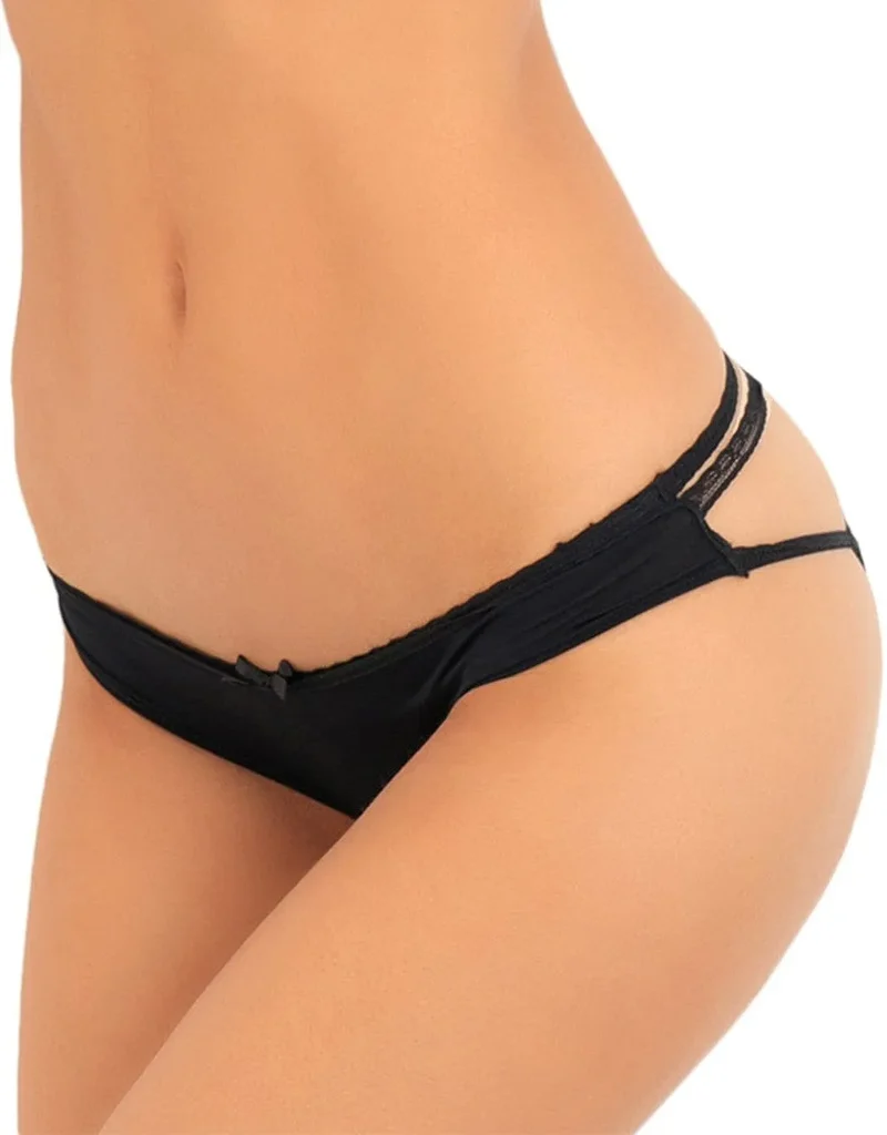 culotte noire sexy sensuelle douce confortable extensible légère élégante séduisante délicate ornements croisés arrière nylon elasthanne
