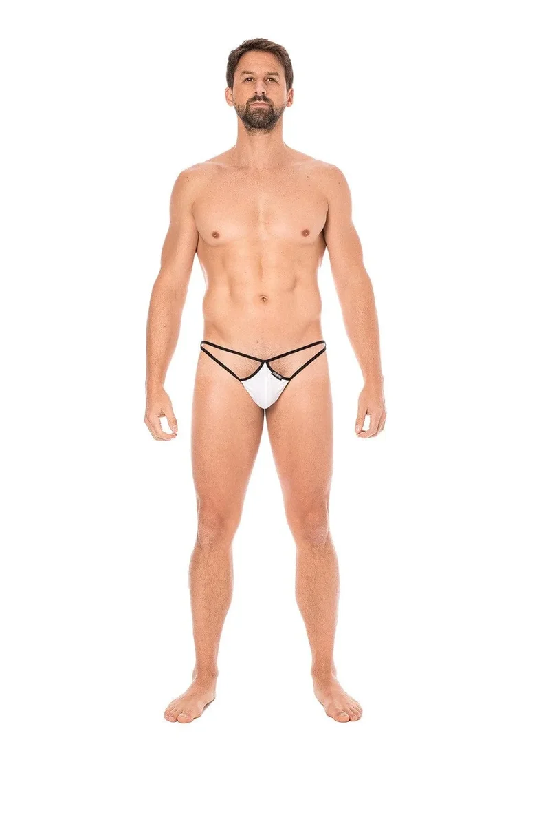 string ficelle homme mini blanc séduisant confortable doux maintien poche goutte multiples ficelles polyamide élasthanne sensuel séducteur