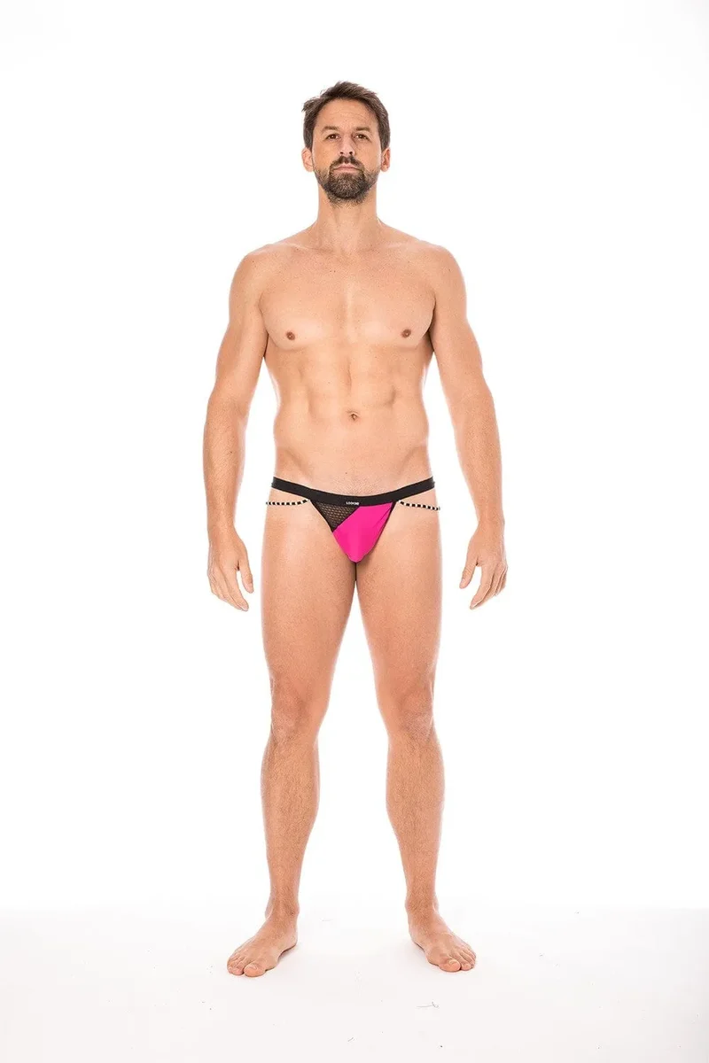 string homme magenta confortable doux sensuel séduisant style branché urbain collection filet cordelettes opacité seconde peau polyamide élasthanne