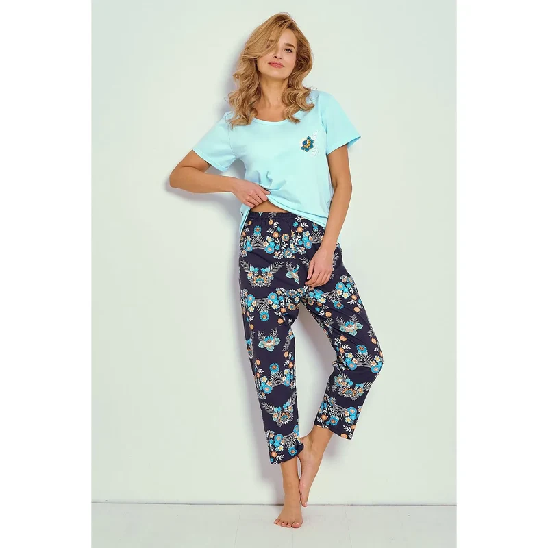 Pyjama Taro 216238 loungewear sensual coton 100% confort respirant imprimé floral manches courtes taille élastique