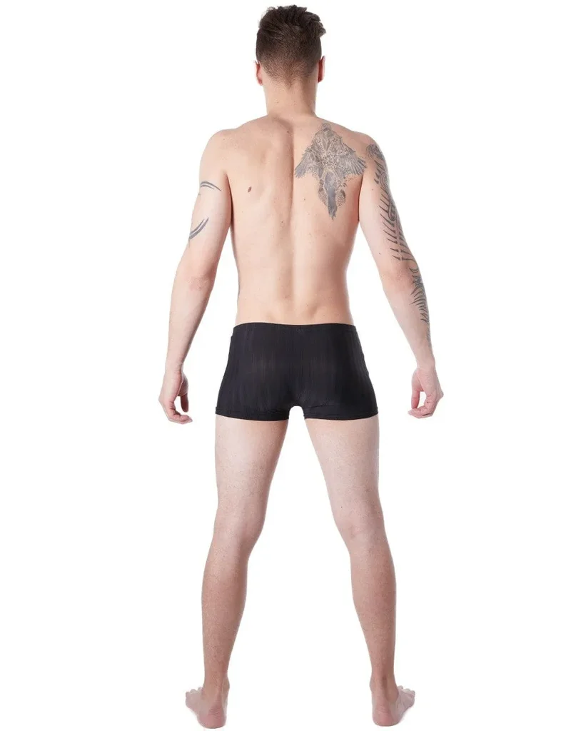 Boxer homme noir élégant glamour confortable extensible moulant rayures ton sur ton polyester elasthanne doux respirant maintien ceinture plate