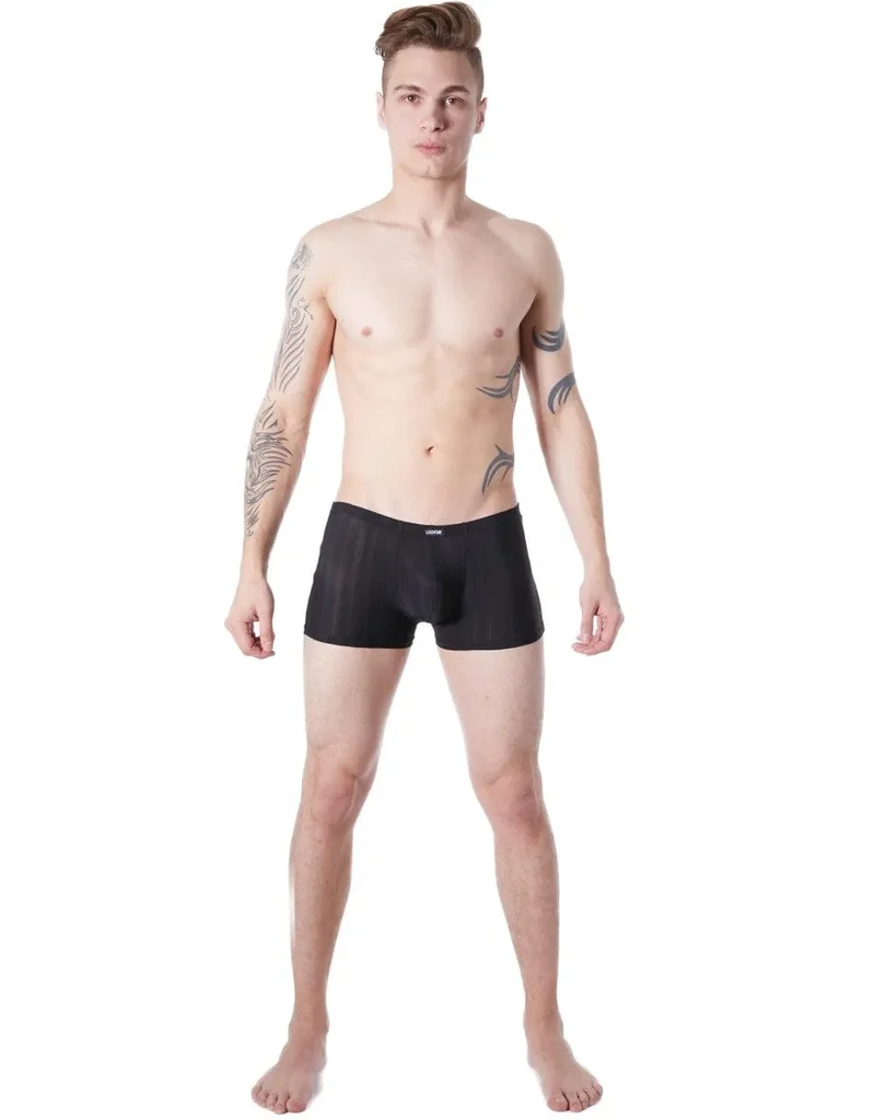 Boxer homme noir élégant glamour confortable extensible moulant rayures ton sur ton polyester elasthanne doux respirant maintien ceinture plate
