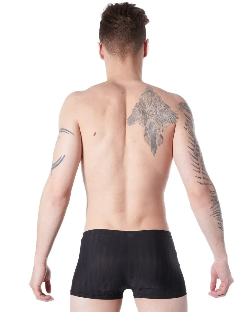 Boxer homme noir élégant glamour confortable extensible moulant rayures ton sur ton polyester elasthanne doux respirant maintien ceinture plate