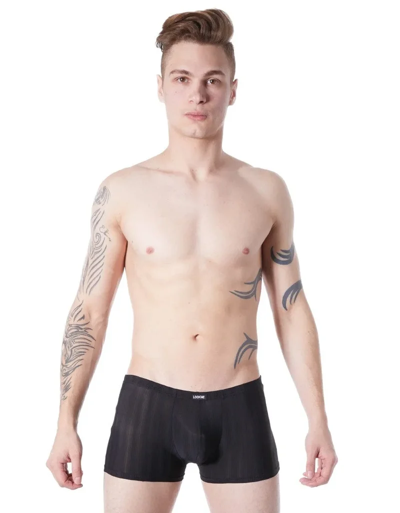 Boxer homme noir élégant glamour confortable extensible moulant rayures ton sur ton polyester elasthanne doux respirant maintien ceinture plate