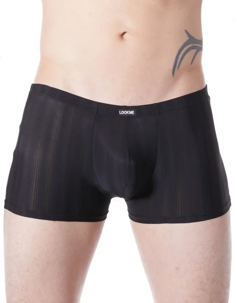 Boxer homme noir élégant glamour confortable extensible moulant rayures ton sur ton polyester elasthanne doux respirant maintien ceinture plate