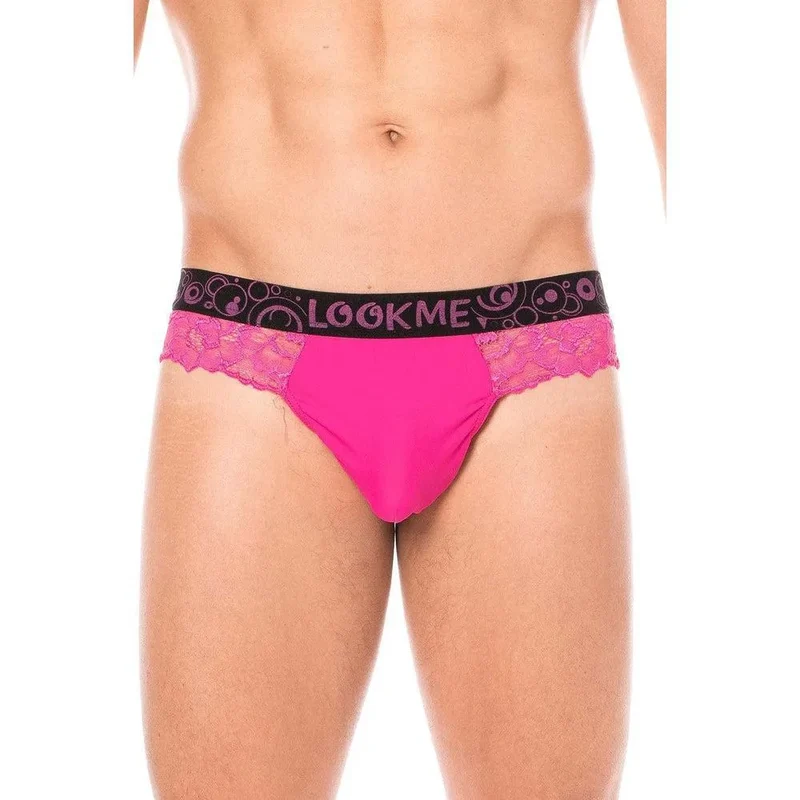 string moulant magenta dentelle fine florale poche opaque maintien affiné confortable extensible polyester elasthanne délicate sensuelle séduction