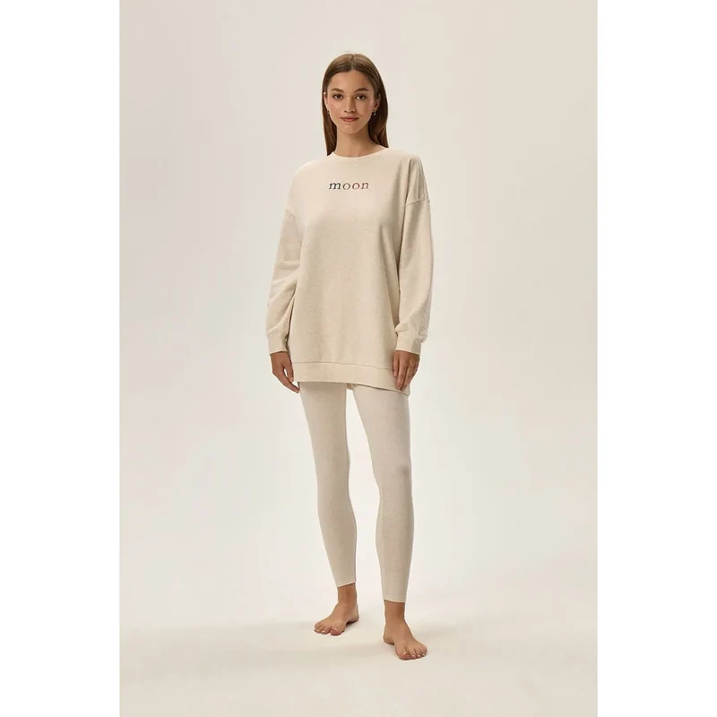 pyjama Henderson modèle 199446 sweat capuche ample leggings longs manches longues beige clair coton polyester élasthanne respirant doux