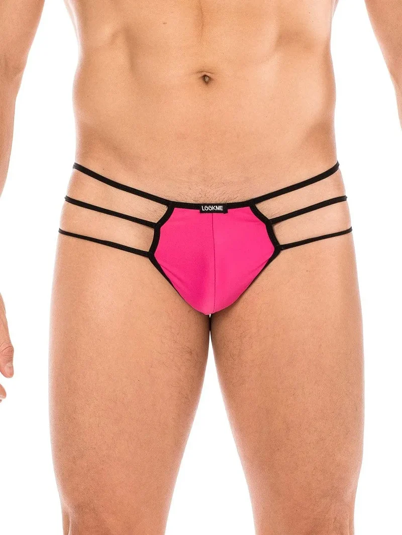 sousvêtement magenta transparent trois cordes latérales ceinture arrière maintien confortable élastique polyamide élasthanne audacieux séduisant élégant