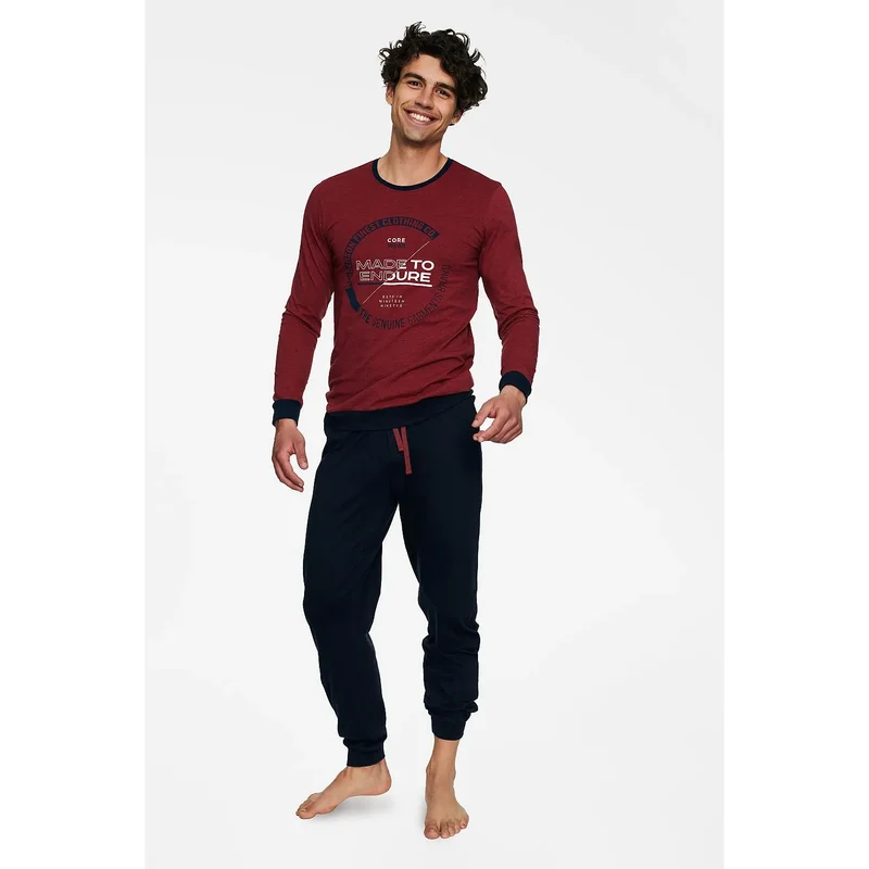Pyjama homme confortable HENDERSON BOLT coton doux T-shirt longue manche pantalon ample nuit détente