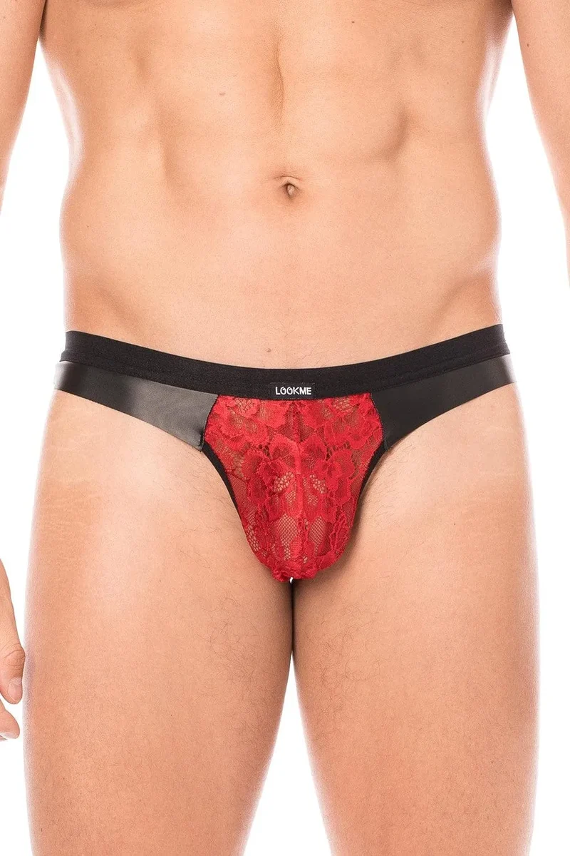 slip dentelle rouge floral homme sexy élégant transparent fin confortable élastique maintien bande arrière extensible durable