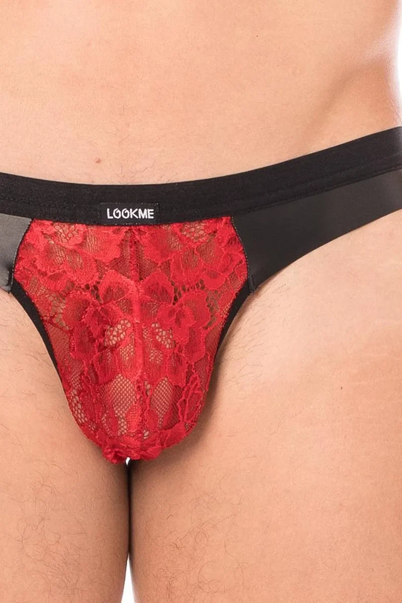 slip dentelle rouge floral homme sexy élégant transparent fin confortable élastique maintien bande arrière extensible durable