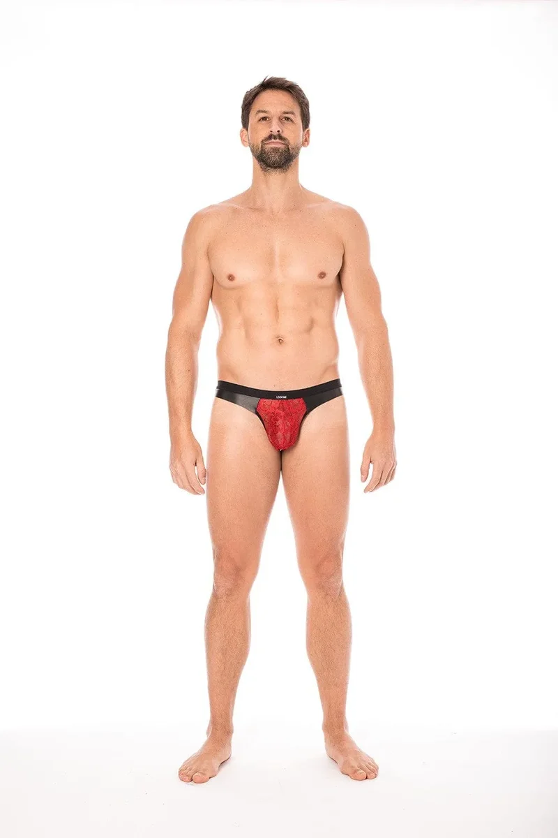 slip dentelle rouge floral homme sexy élégant transparent fin confortable élastique maintien bande arrière extensible durable