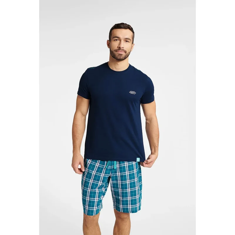 Pyjama Henderson 175640 homme coton loungewear classique pyjamas été manches courtes encolure ronde short carreaux