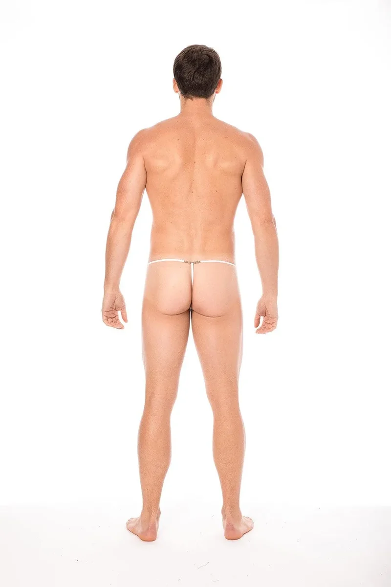 String transparent homme sexy audacieux blanc chainettes devant dos élégant confortable extensible polyamide élasthanne ajustable silhouette sensualité