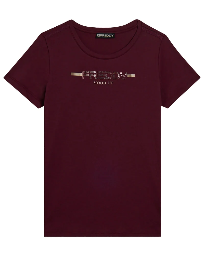 T-shirt Con Strass E Banda Logata Sulle Spalle Donna