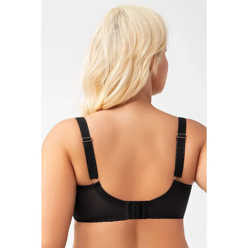Soutien-gorge dentelle noire floral Gorsenia lingerie élégant sexy maintien optimal poitrines généreuses bretelles ajustables métalliques dorées