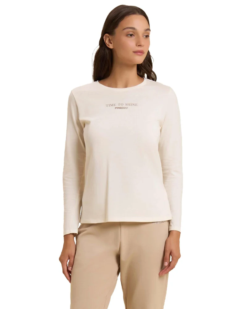 T-shirt Donna Maniche Lunghe Con Banda Logata