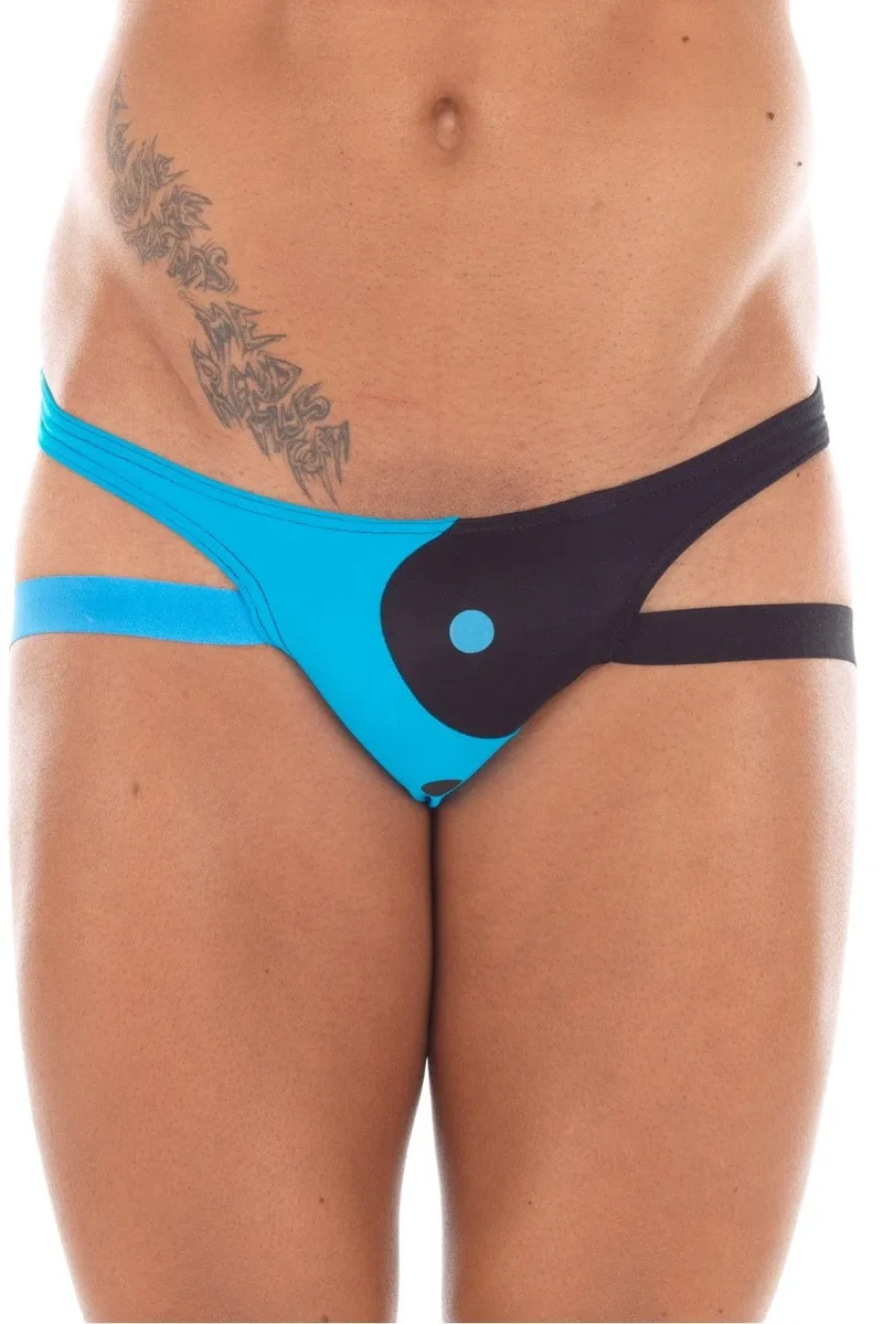 jockstrap bleu noir yin yang motif confortable maintien extensible durable polyamide elasthanne douceur sport moderne tendance