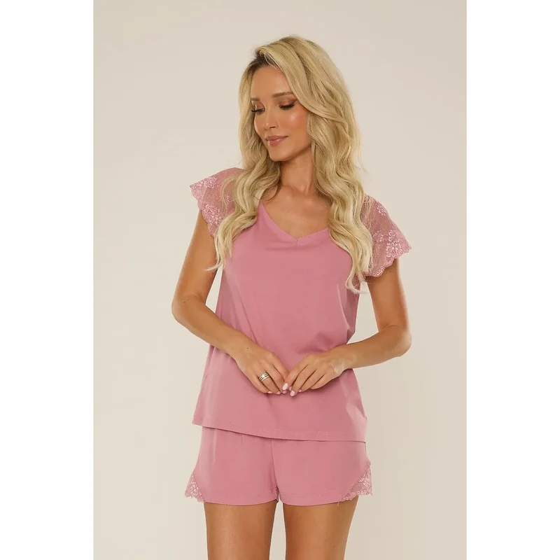 Pyjama deux pièces dentelle visqueuse rose doux confort intérieur féminin elegance lingerie intérieure qualité haute performance