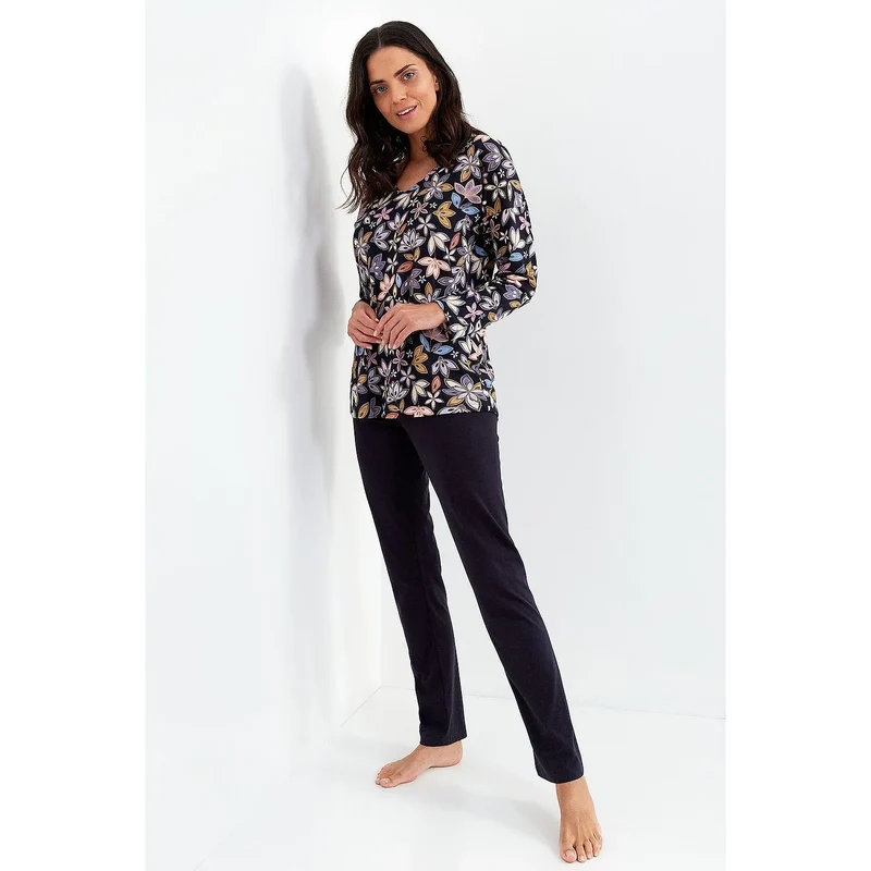 Pyjama Cana model 189073 pour femme en jersey de coton doux et agréable lingerie élégante floral coloré manches longues pantalon droit
