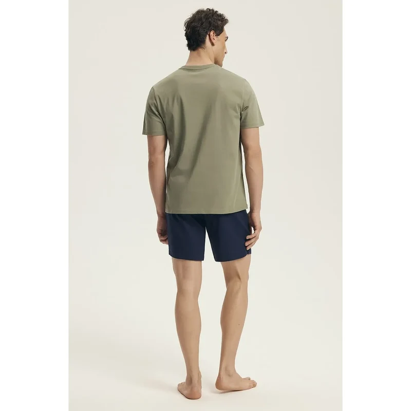 Pyjama femme confortable style décontracté pyjama court manches courtes col rond imprimé ENJOY NATURE t-shirt coton short bleu foncé