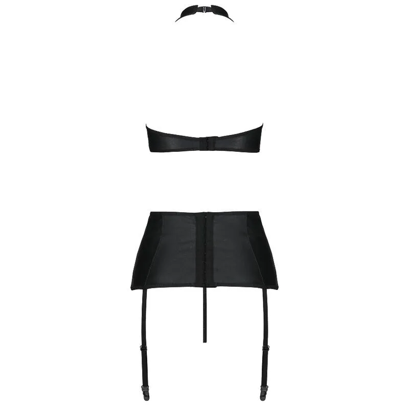 Ensemble trois pièces cuir noir sensuel moderne femmes tailleLXL soutiengorge portejarretelles string bonnetsrenforcés bretellesréglables confort fabricationeuropéenne