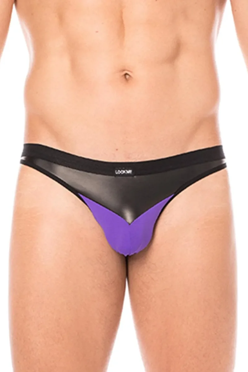 Jock violet éclatant confortable extensible simili cuir sophistiqué doux opaque élasthanne polyester résistant maintien bandes élastiques silhouette sexy