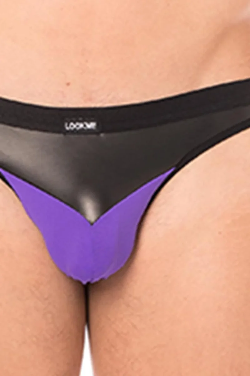 Jock violet éclatant confortable extensible simili cuir sophistiqué doux opaque élasthanne polyester résistant maintien bandes élastiques silhouette sexy