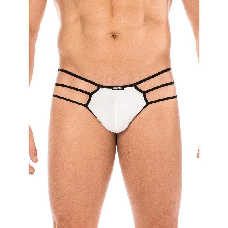 sousvetement blanc style trois cordes laterales toile araignee opaque maintien ceinture transparente ajustement confortable elastique polyamide elasthanne sexy homme audacieux