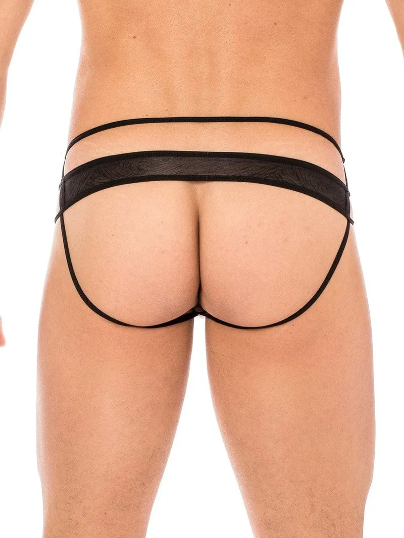 sousvetement blanc style trois cordes laterales toile araignee opaque maintien ceinture transparente ajustement confortable elastique polyamide elasthanne sexy homme audacieux