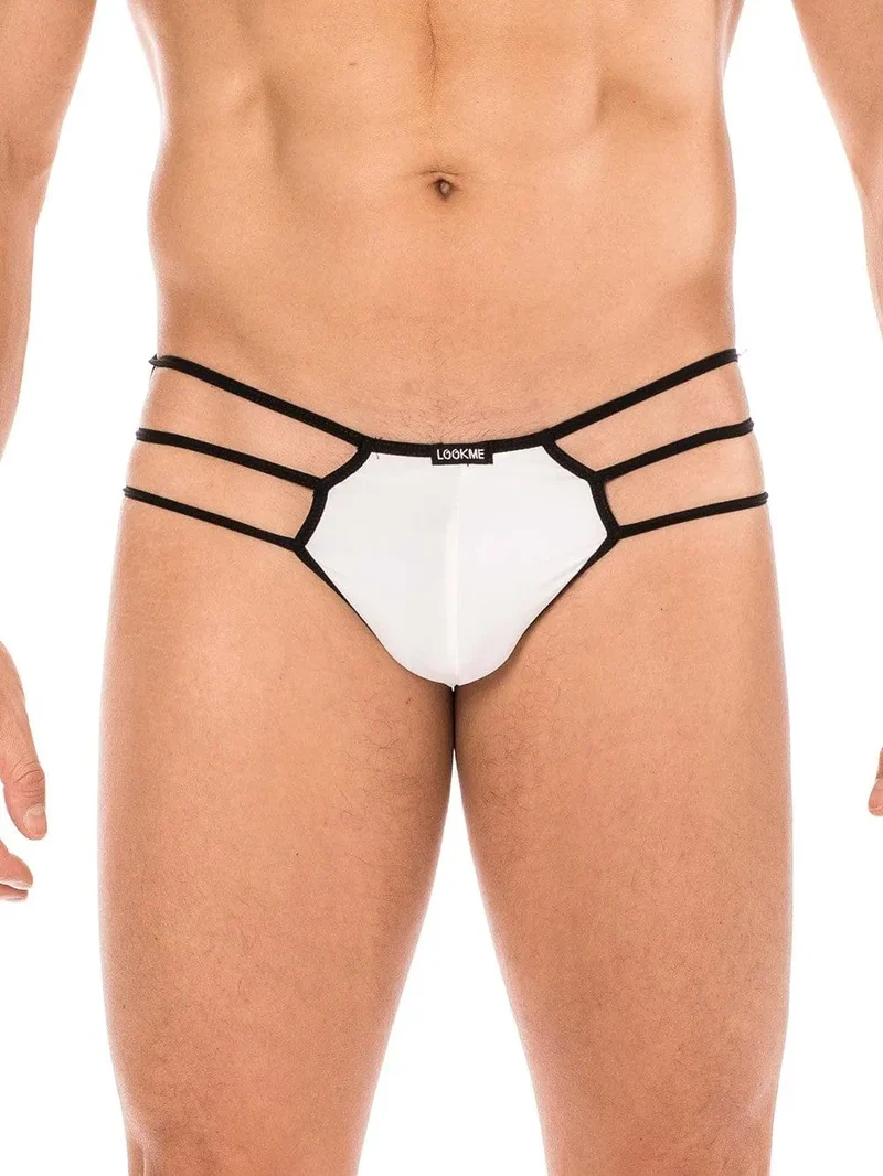 sousvetement blanc style trois cordes laterales toile araignee opaque maintien ceinture transparente ajustement confortable elastique polyamide elasthanne sexy homme audacieux
