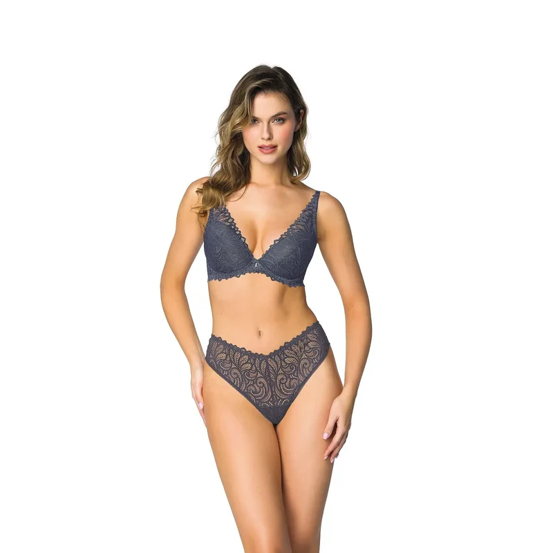 culotte dentelle grise motifs floraux taille haute élégante confortable respirante élastique doublure coton gousset sophistiquée romantique délicate durable ajustable