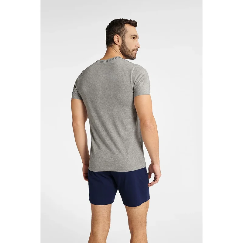 pyjama homme sportif décontracté coton viscose doux respirant confortable ensemble deuxpieces haut gris imprimé baseball bermuda bleu marine