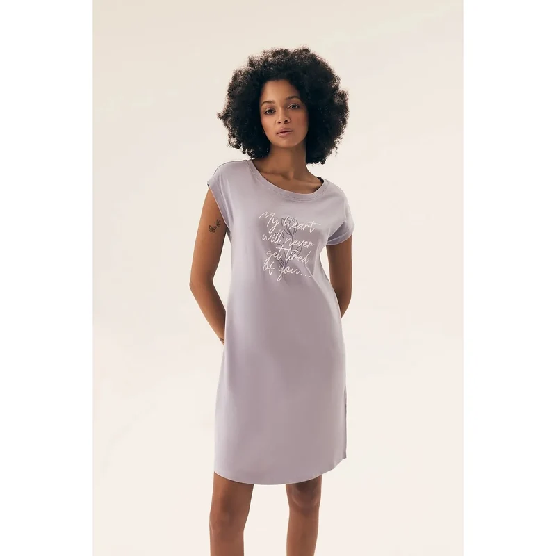 Chemise de nuit Henderson 208592 confortable style élégant coton couleur apaisante manches courtes encolure ronde