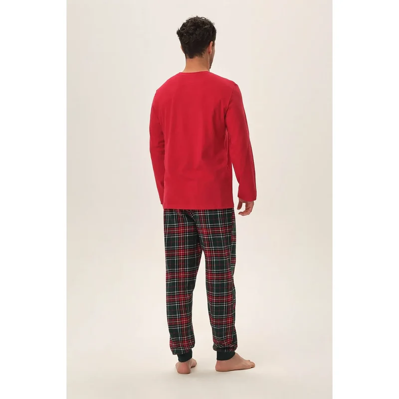 pyjama homme Noël Henderson 203662 coton doux confortable manches longues motif flocons neige pantalon carreaux rouge taille élastiquée cordons rouges
