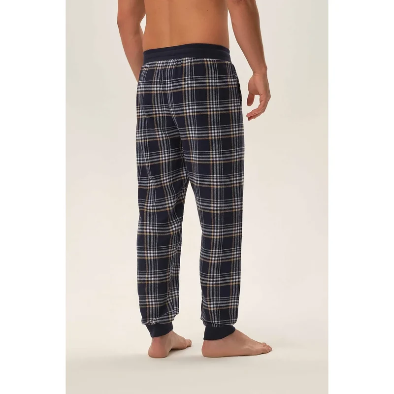 pantalon pyjama homme carreaux bleu marine coton hypoallergénique confort doux respirant coupe relâchée taille élastique cordon poches profondes chevilles élastiques