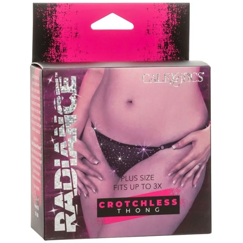 String grande taille Radiance sans entrejambe bretelles réglables strass glamour maille respirante tissu extensible confort sensualité