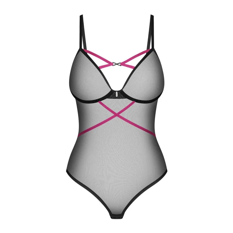 Novenes body noir transparent séduisant femme confiante détails brillants zircons bonnets armatures sangles réglables maintien ajustement extensible confortable