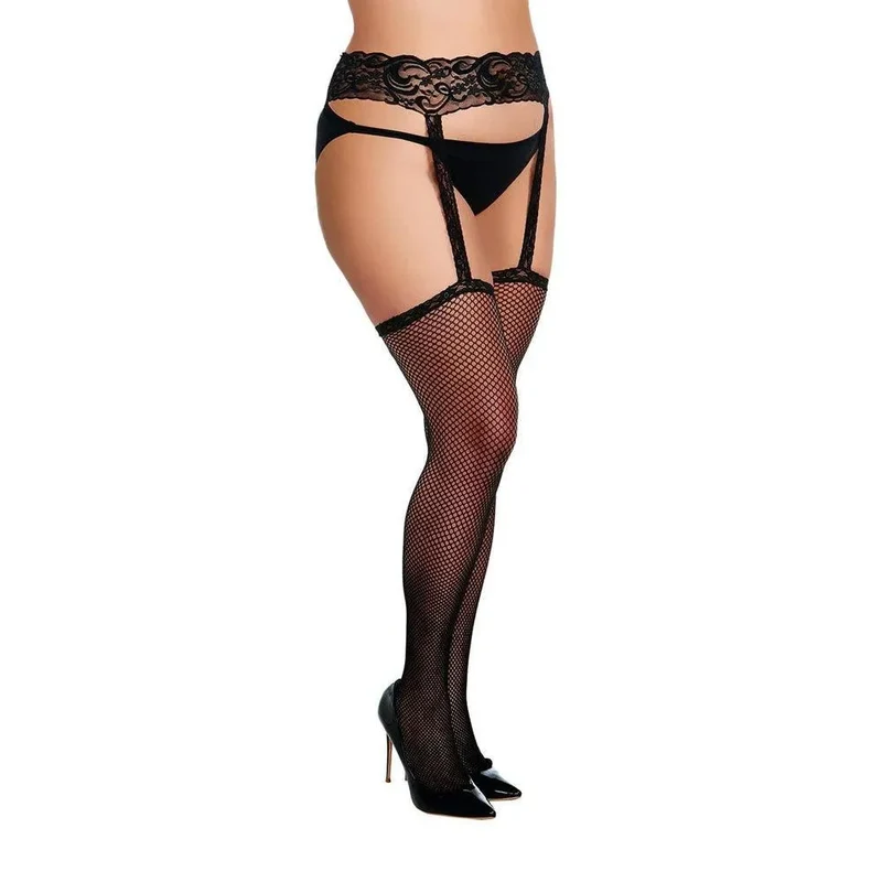 Collant Résille Grande Taille Portejarretelles Effet Séduisant Élégant Confortable Élastique Nylon Liseré Nœud Papillon Arrière Sublimant Sophistiqué Soirée Sexy
