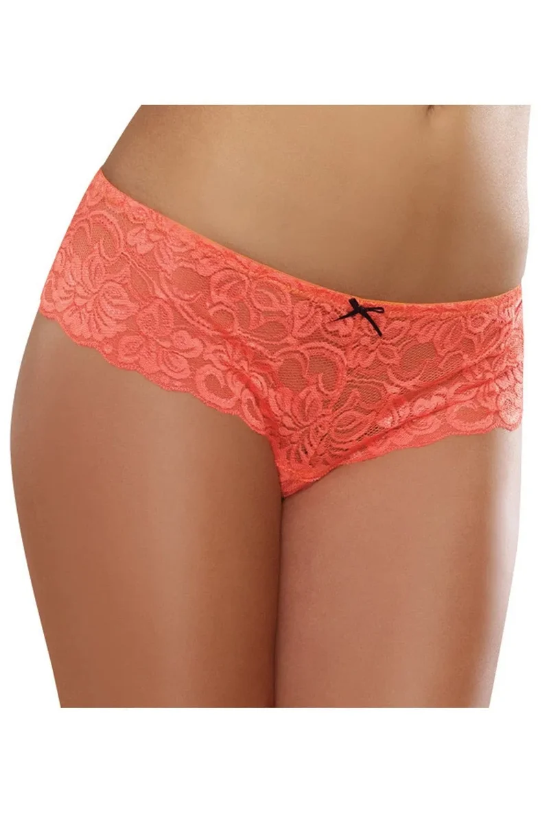 culotte taille haute femme dentelle orange corail douce souple noeud satiné noir élastique confort court sexy nylon elasthanne