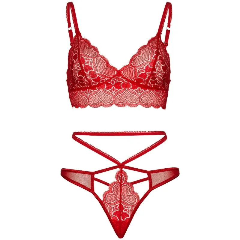 ensemble lingerie dentelle rouge bralette string bretelles sensuelle séduisante raffinée confortable ajustable femme audacieuse élégante sublimante intime polyvalente
