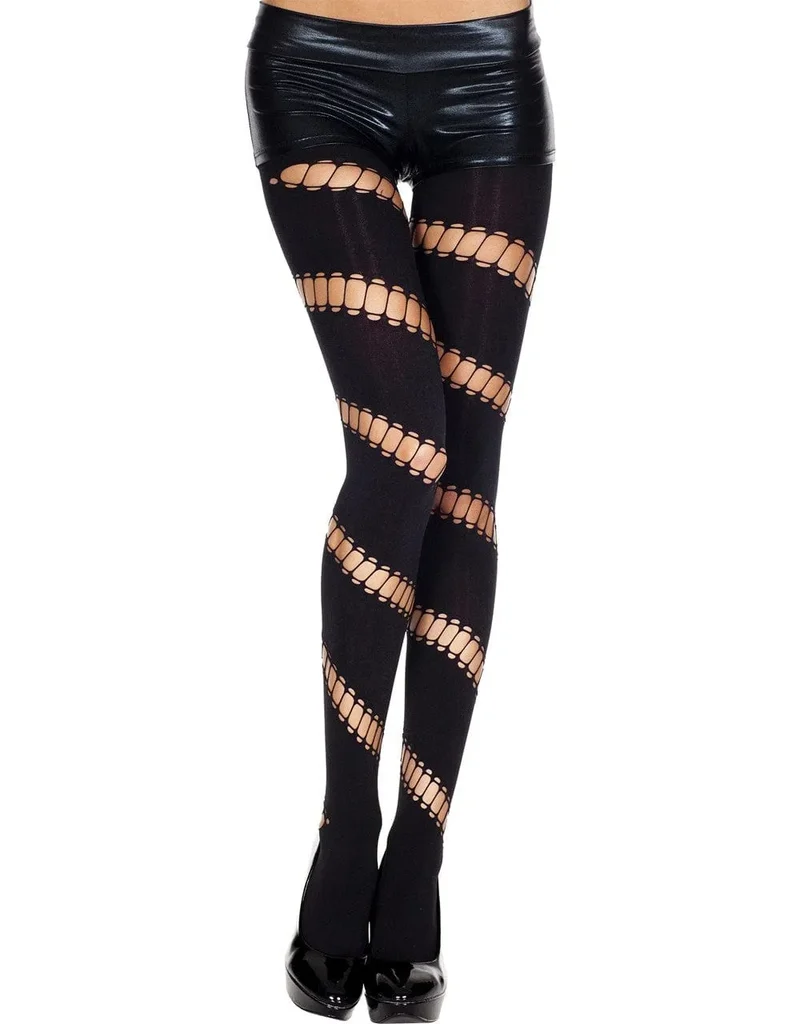 collant legging noir opaque sexy ouvertures asymétriques élégant audacieux glamour extensible maintien silhouette confort soirée chic mode incontournable