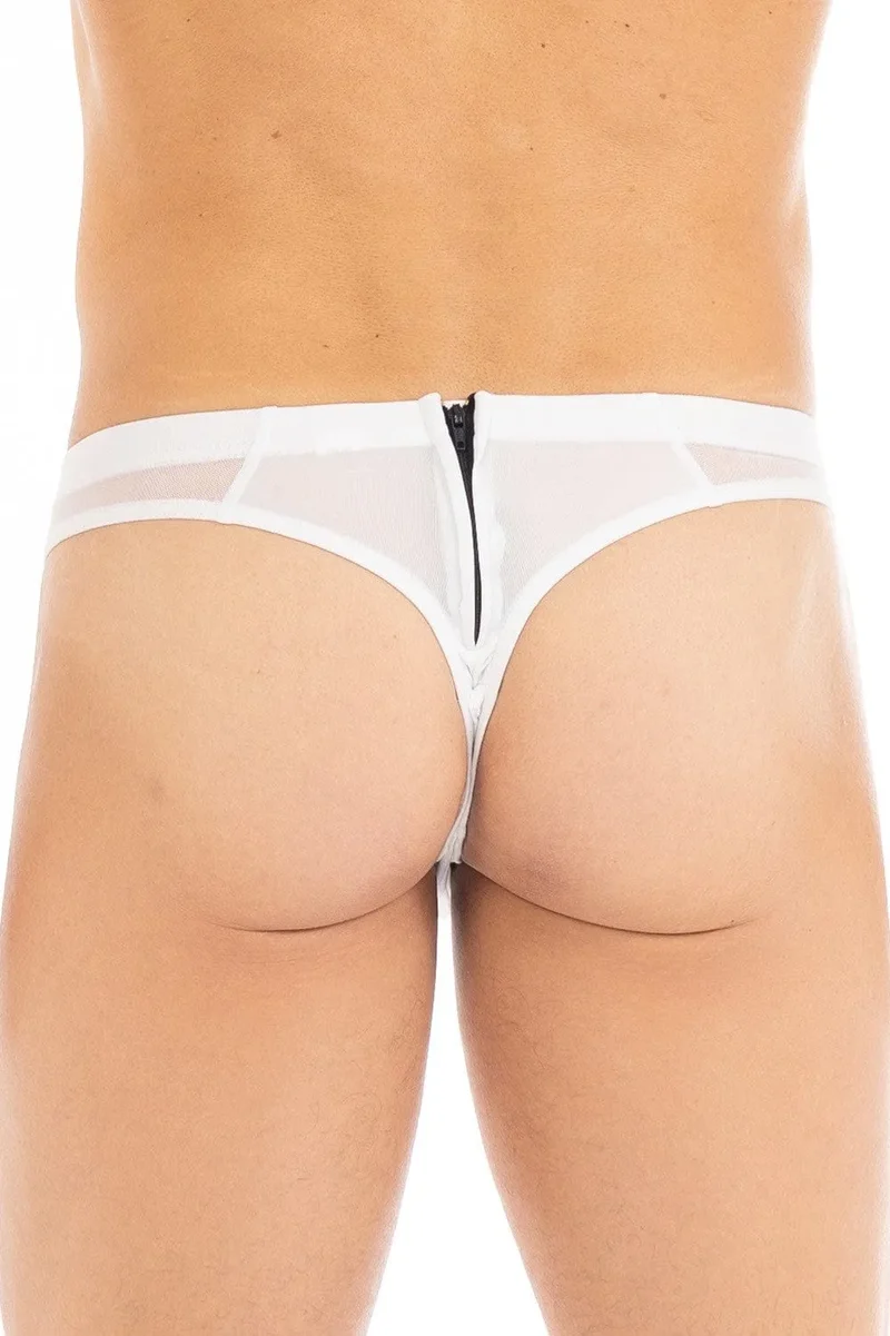 slip blanc homme double fermetures glissières avant arrière opacité transparence polyamide élasthanne 80 20 extensible confortable coupe ajustée