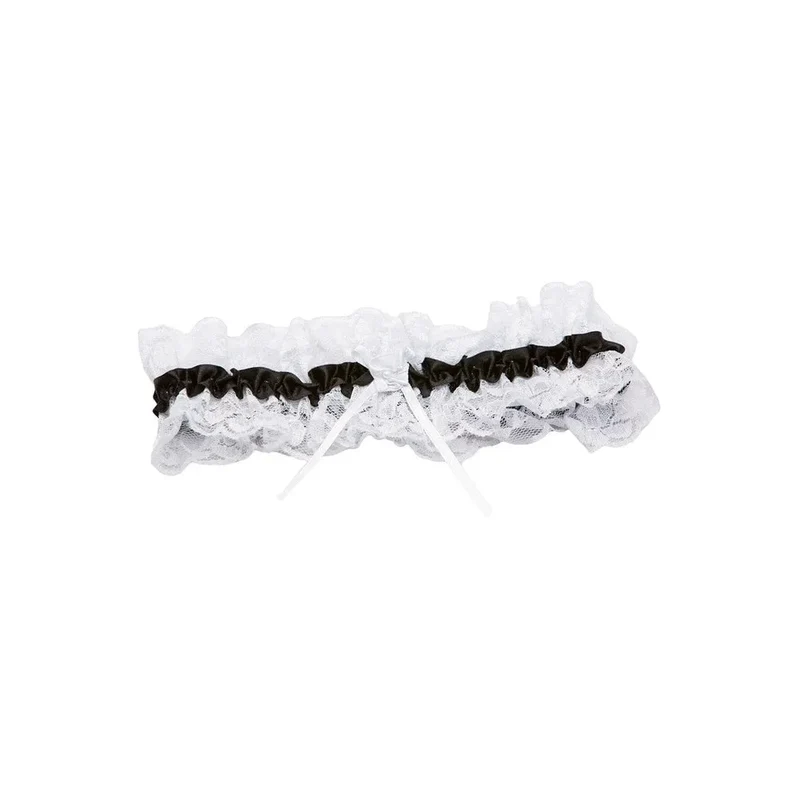 Jarretière dentelle blanche cérémonie ruban satiné noir contrasté élégante raffinée ajustable confortable durable délicate mariage glamour