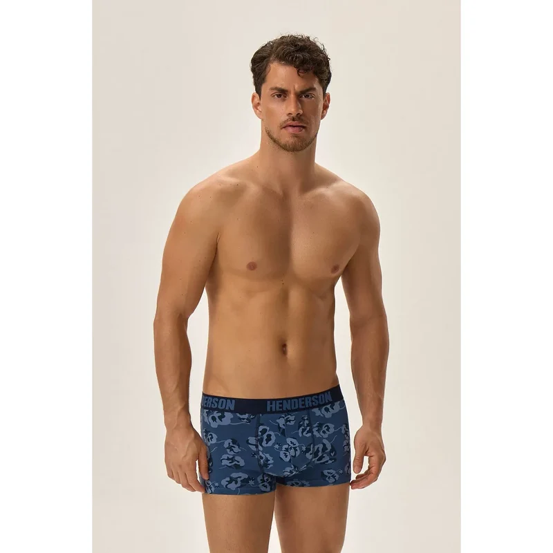 ensemble boxers hommes Henderson coton élasthanne doux extensible respirant ceinture large maintien ajusté coupe courte sport quotidien floral abstrait bleu