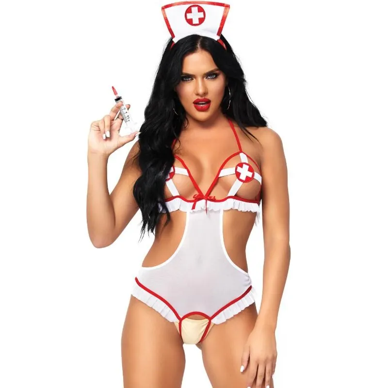 infirmière lingerie sensuelle peluche ouverte audacieuse douce confortable bandeau assorti taille unique ajustable morphologies soirée intime séduction féminine
