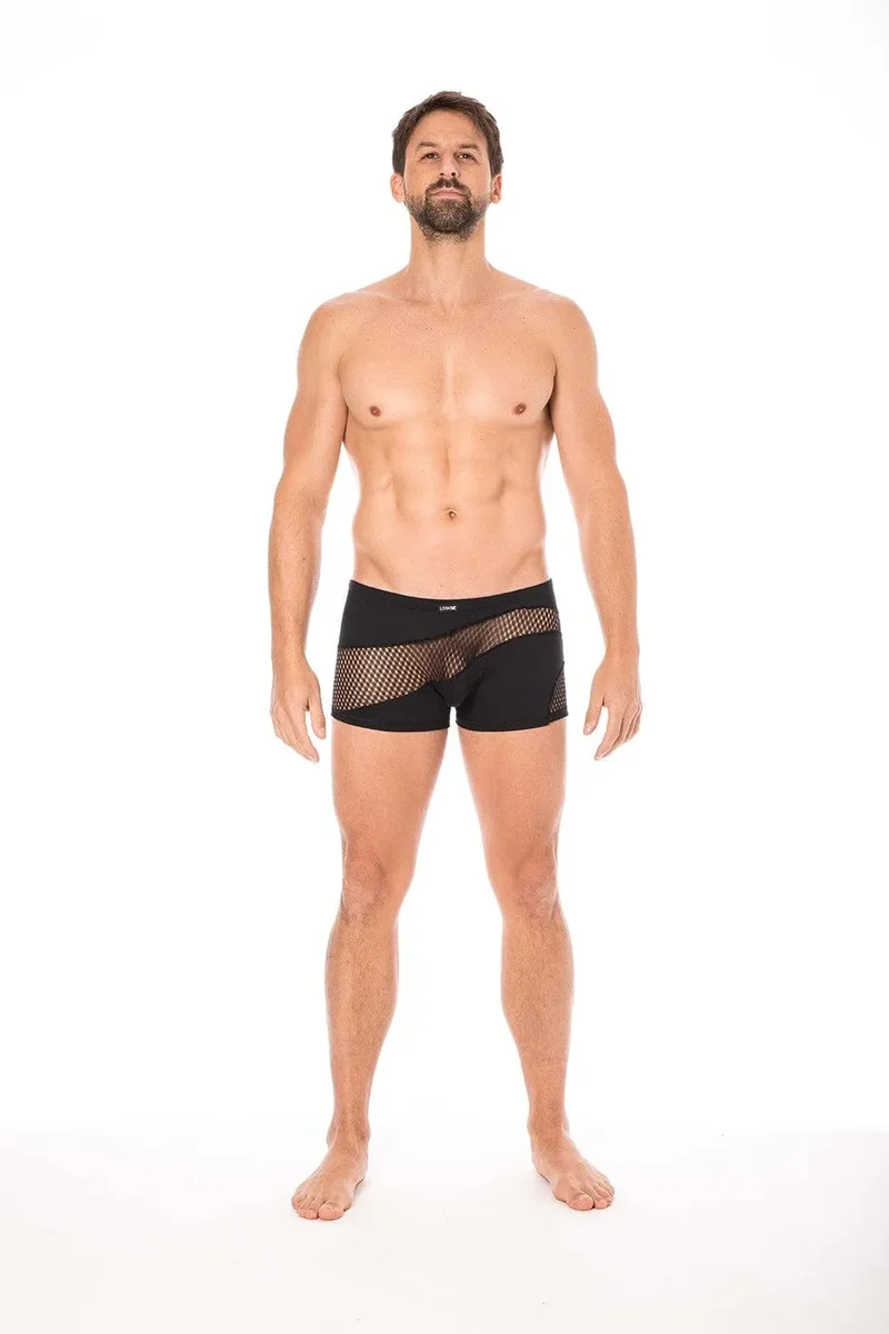boxer élasthanne noir doux confortable deuxième peau opaque transparent rayures fines élégant branché chic sexy polyamide extensible maintien