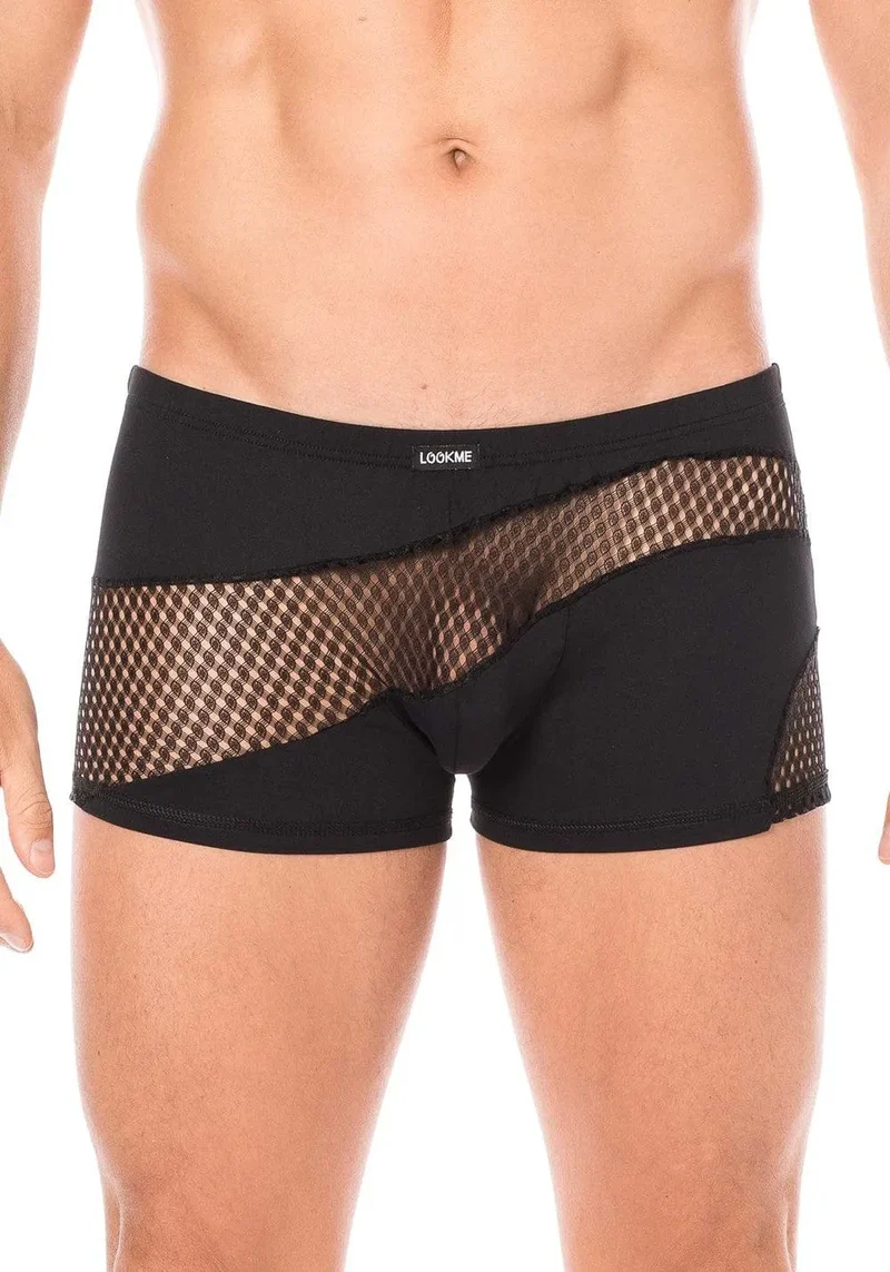 boxer élasthanne noir doux confortable deuxième peau opaque transparent rayures fines élégant branché chic sexy polyamide extensible maintien