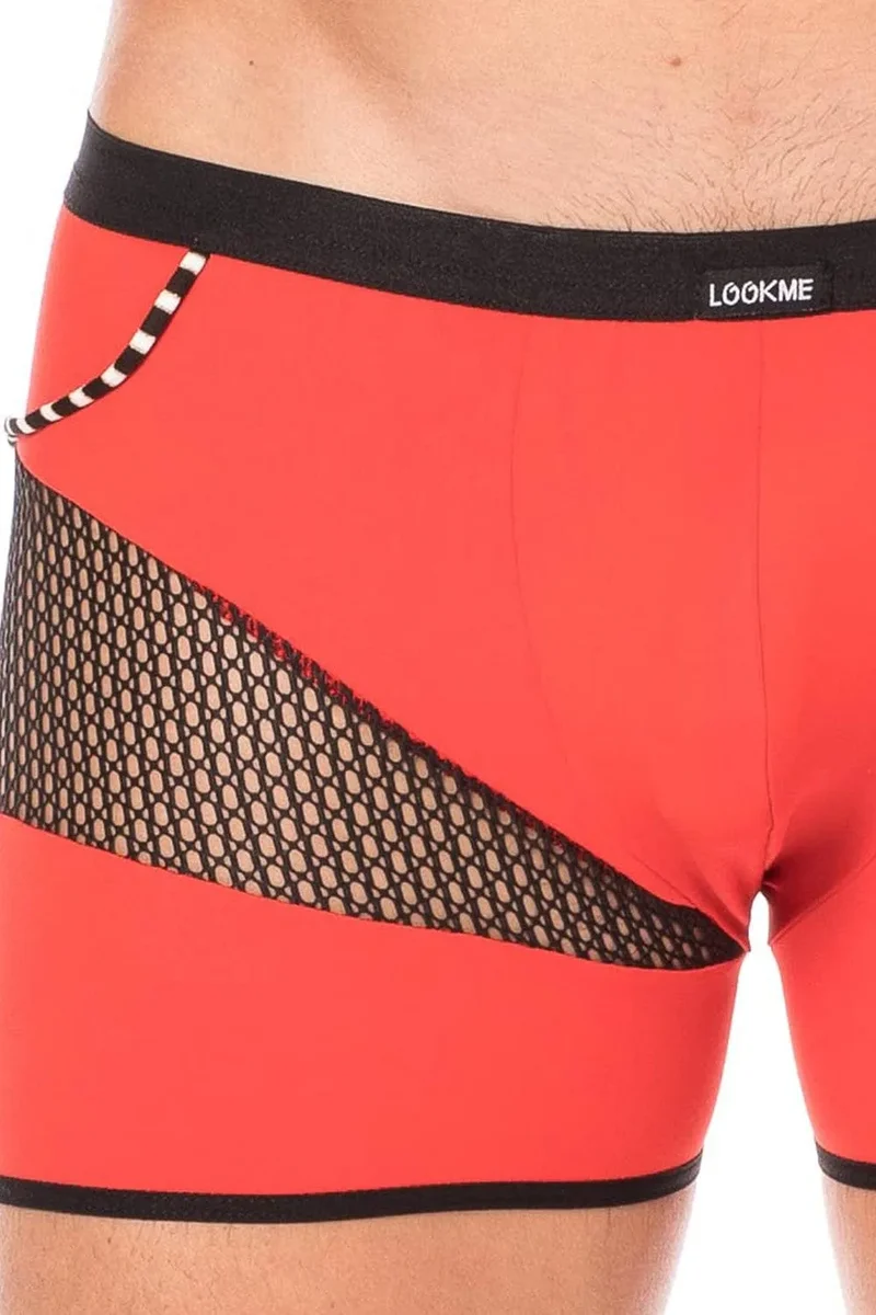 boxer homme rouge sexy branché urbain design polyamide élasthanne extensible moulant opaque filet latéral cordelette sensuel